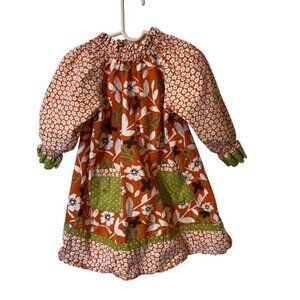 Vintage-Inspired Orange Floral Peasant Dress Green Pockets By Jelly The Pug Sz 5